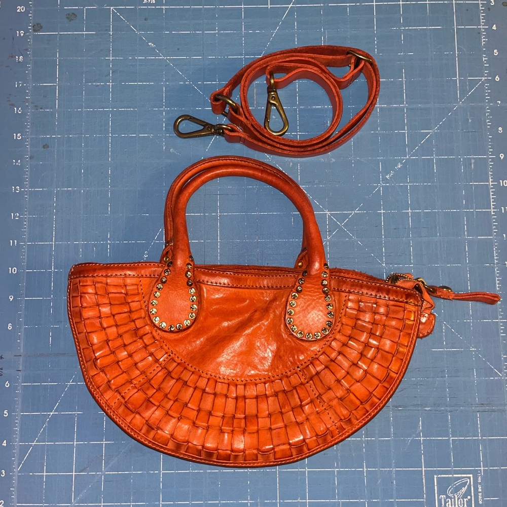 Campomaggi studded edera orange small half moon bag